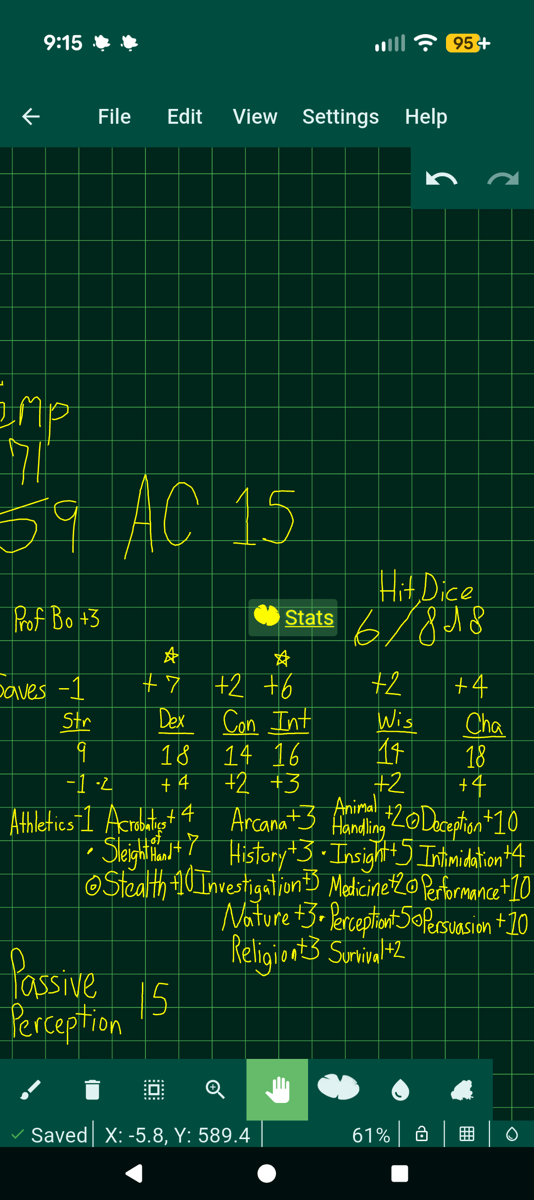 D&D character stats sheet
