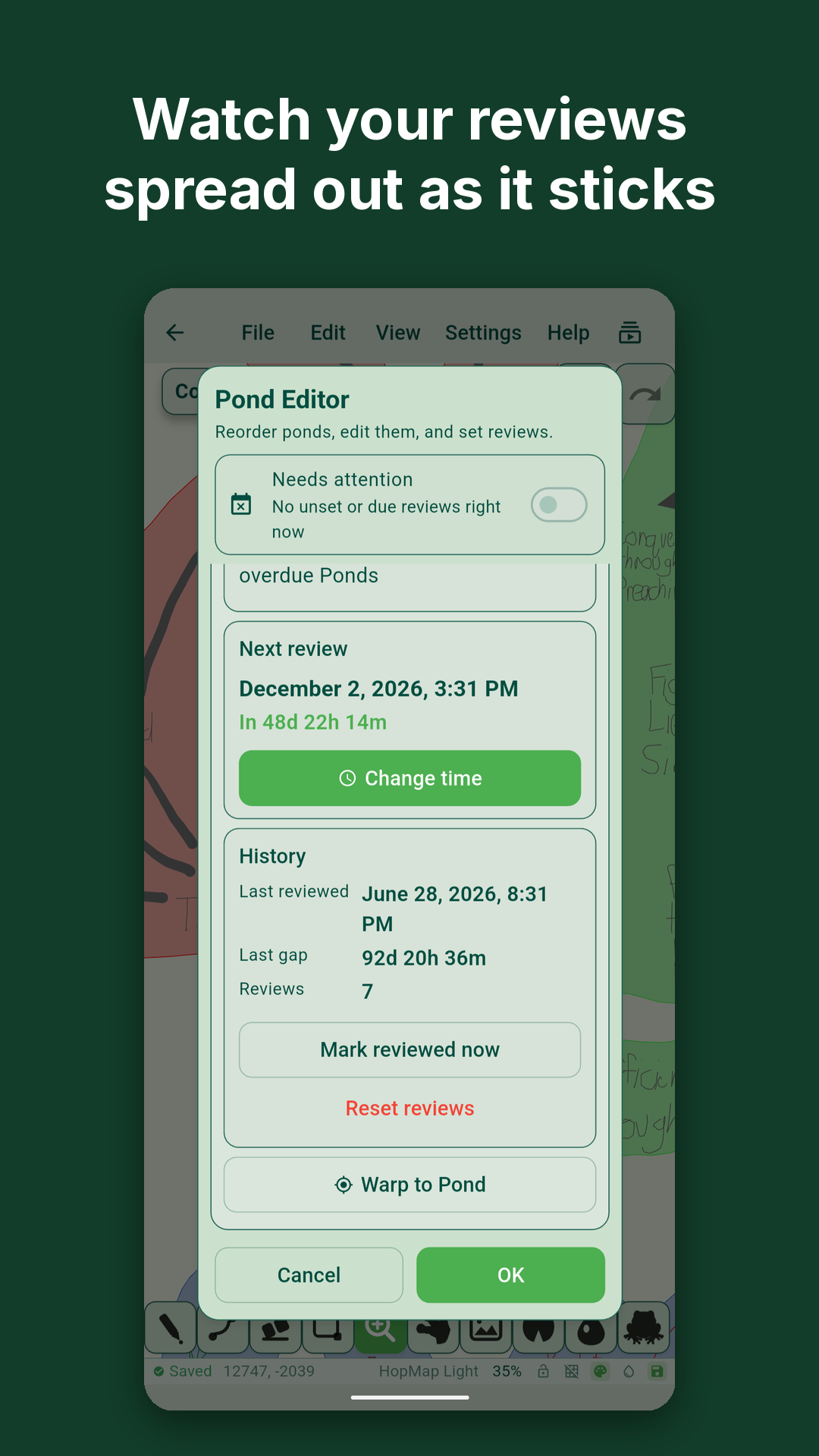 Watch your reviews spread out as it sticks. Pond Editor review history.